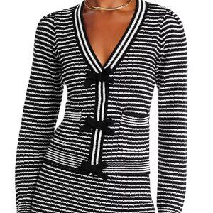 NEW WITH TAGS Women's AQUA Striped Black/white Bow Cardigan sweater Size XS